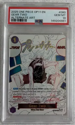 2025 ONE PIECE Monkey D Luffy Op11 EN Gear Two Alternate Art PSA 10 - Image 2