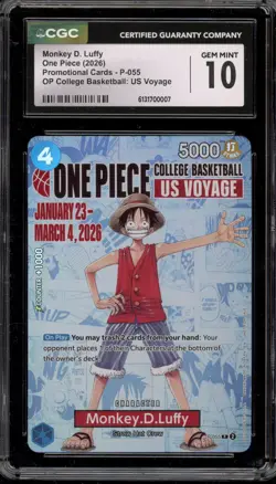 One Piece CCG Monkey.D.Luffy College Basketball Voyage Promo P-055 CGC 10 - Image 1
