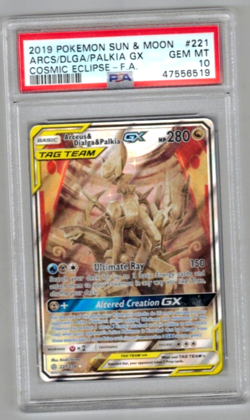 Pokemon Card PSA 10 Gem Mint Arceus & Dialga & Palkia GX 221/236 Cosmic Eclipse - Image 1