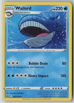 Wailord 32/159 Pokemon Crown Zenith Rare Near Mint Card (NM) 1 - Image 1