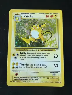 Pokemon TCG Raichu Holo Rare Card Base Set, 14/102, Unlimited MP - Image 1