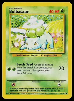 Pokemon Card Base Set Unlimited Bulbasaur 44/102 Common - Image 1