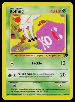 Pokemon Card Team Rocket Koffing 58/82 Unlimited Common - Image 1