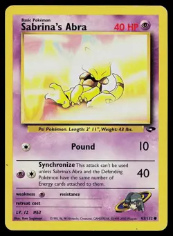 Pokemon Card Gym Challenge Sabrina's Abra 93/132 Common - Image 1