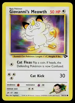 Pokemon Card Gym Challenge Giovanni's Meowth 74/132 Common - Image 1