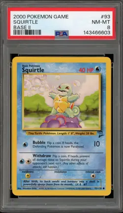 Pokemon Squirtle Base Set 2 #93 PSA 8 - Image 1