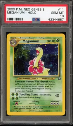 Pokemon Meganium Neo Genesis Unlimited Holo Rare #11 PSA 10 Gem Mint - Image 1