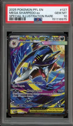 Pokemon Mega Sharpedo ex Phantasmal Flames Special Illustration Rare #127 PSA 10 - Image 1