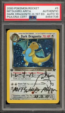 Pokemon Dark Dragonite Rocket 1st Ed #5 Mitsuhiro Arita Auto 10 PSA AUTHENTIC - Image 1