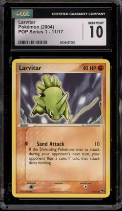 Pokemon Larvitar POP Series 1 #11 CGC 10 Gem Mint - Image 1