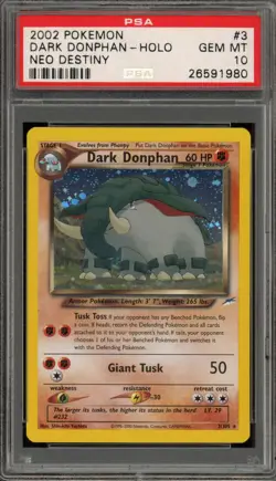 Pokemon Dark Donphan Neo Destiny Unlimited Holo Rare #3 PSA 10 Gem Mint - Image 1