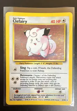 Clefairy 005/102 Base Set Unlimited Holo Rare English LP 1999 Pokemon TCG - Image 1