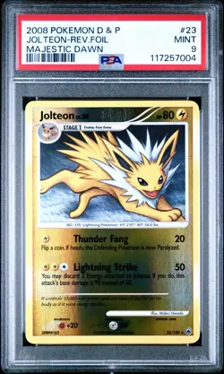 2008 POKEMON MAJESTIC DAWN JOLTEON #23 REVERSE FOIL PSA 9 MINT #117257004 - Image 1