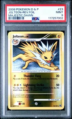2008 POKEMON MAJESTIC DAWN JOLTEON #23 REVERSE FOIL PSA 9 MINT #117257002 - Image 1