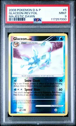 2008 POKEMON MAJESTIC DAWN GLACEON #5 REVERSE FOIL PSA 9 MINT #117257000 - Image 1