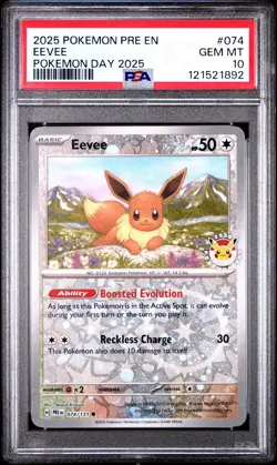 2025 POKEMON PRE EN-PRISMATIC EVOLUTIONS #074 EEVEE POKEMON DAY PSA 10 - Image 1