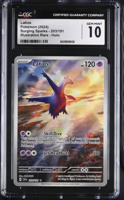 CGC 10 Pokemon Latios 203/191 Surging Sparks Illustration Rare Holo psa - Image 1