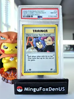 2000 Pokemon 1st Edition Here Comes Team Rocket! Holo #15 PSA 8 Graded VINTAGE - Image 1
