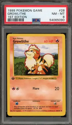 Pokemon Growlithe Base Set Shadowless 1st Edition #28 PSA 8 - Image 1