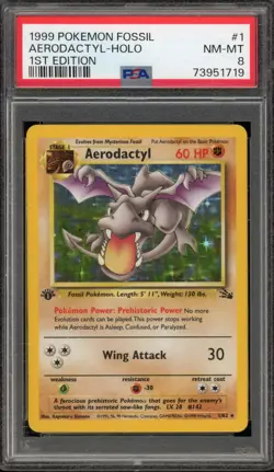 Pokemon Aerodactyl Fossil 1st Edition Holo Rare #1 PSA 8 - Image 1