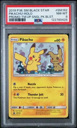 2019 POKEMON SM BLACK STAR PROMO TEAM UP PACK BLISTER #SM162 PIKACHU PSA 8 SWIRL - Image 1