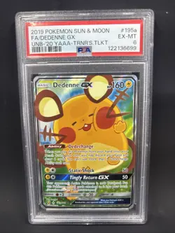 2019 POKEMON SUN & MOON UNBROKEN BONDS #195A FA/DEDENNE GX UNB-'20 PSA 6 - Image 1