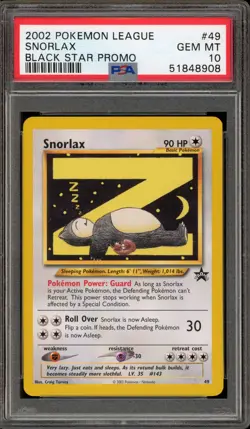 Pokemon Snorlax Pokemon League Black Star Promo #49 PSA 10 Gem Mint - Image 1