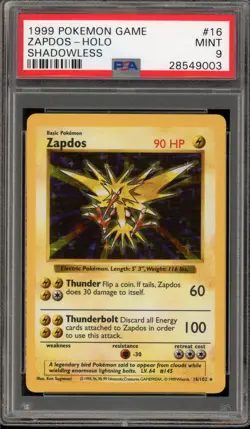 Pokemon Zapdos Base Set Shadowless Holo Rare #16 PSA 9 Mint - Image 1