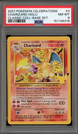 Pokemon Charizard Celebrations Classic Coll. Base Set Holo Rare #4 PSA 8 - Image 1