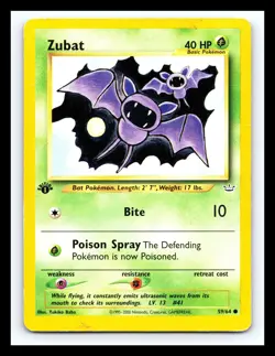 💥 ZUBAT 1st Edition Pokemon TCG 2001 Neo Revelation Set Non HOLO # 59/64 - Image 1