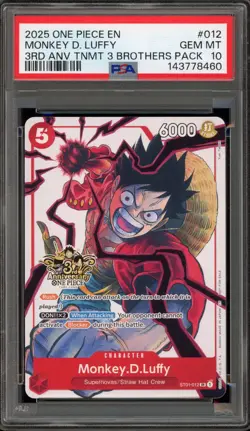 One Piece CCG Monkey.D.Luffy 3rd ANV Tournament 3 Brothers Pk. ST01-012 PSA 10 - Image 1