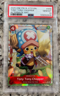 2025 ONE PIECE STARTER DECK ST21-EX GEAR 5 ALT ART #008 TONY TONY CHOPPER PSA 10 - Image 1