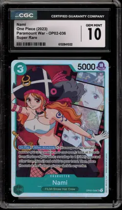 One Piece CCG Nami Paramount War Super Rare OP02-036 CGC 10 Gem Mint - Image 1