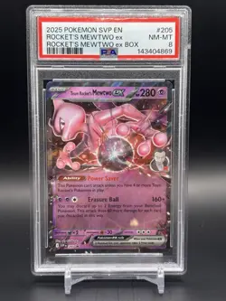2025 POKEMON SVP EN-SV BLACK STAR PROMO #205 TEAM ROCKET'S MEWTWO EX PSA 8 - Image 1