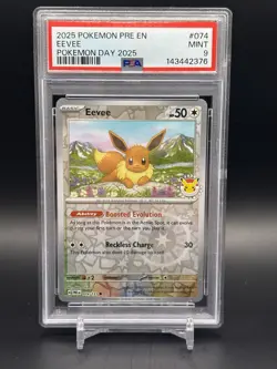 2025 POKEMON PRE EN-PRISMATIC EVOLUTIONS POKEMON DAY 2025 #074 EEVEE PSA 9 - Image 1