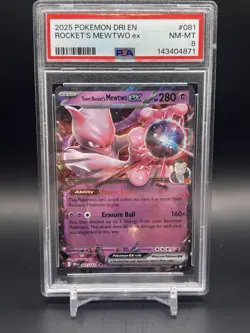2025 POKEMON DRI EN-DESTINED RIVALS #081 TEAM ROCKET'S MEWTWO EX PSA 8 - Image 1