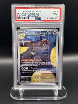 2025 POKEMON DESTINED RIVALS ILLUSTRATION RARE #198 TEAM ROCKET'S ORBEETLE PSA 9 - Image 1