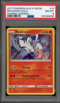 Pokemon Reshiram Shining Legends Holo Rare #14 PSA 8 - Image 1