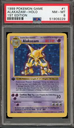 Pokemon Alakazam Base Set Shadowless 1st Edition Holo Rare #1 PSA 8 - Image 1