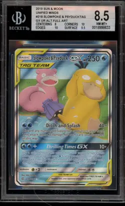 Pokemon Slowpoke & Psyduck GX Unified Minds Full Art #218 BGS 8.5 - Image 1