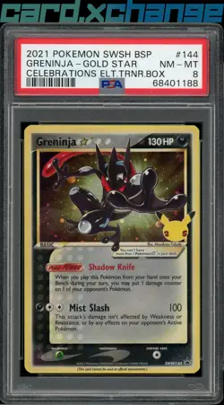 2021 Pokemon SWSH BSP 144 Greninja Gold Star Celebrations ETB PSA 8 NM - Image 1