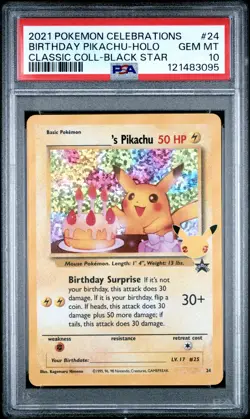 2021 POKEMON CELEBRATIONS CLASSIC COLLECTION #24 BIRTHDAY PIKACHU-HOLO PSA 10 - Image 1