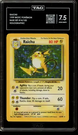 Pokemon Raichu Base Set Unlimited Holo Rare #14 TAG 7.5 - Image 1