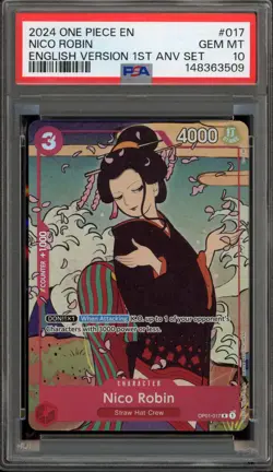 One Piece CCG Nico Robin 1st ANV Set English OP01-017 PSA 10 Gem Mint - Image 1