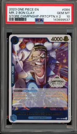 One Piece CCG Mr.2.Bon.Kurel(Bentham) Store Champ. Particip. V.2 OP01-084 PSA 10 - Image 1