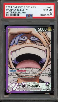 One Piece CCG Monkey.D.Luffy Alternate Art OP09-061 PSA 10 Gem Mint - Image 1
