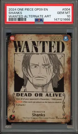 One Piece CCG Shanks Wanted Alternate Art OP09-004 PSA 10 Gem Mint - Image 1