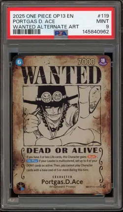 One Piece CCG Portgas.D.Ace Wanted Alternate Art OP13-119 PSA 9 Mint - Image 1