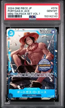 PORTGAS D. ACE 2024 One Piece Japanese #074 Mini-Tin Pack Set Vol. 1 PSA 10 GEM - Image 1