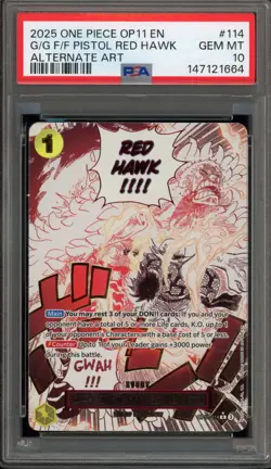 One Piece CCG Gum-Gum Fire-Fist Pistol Red Hawk Alt Art OP11-114 PSA 10 Gem Mint - Image 1